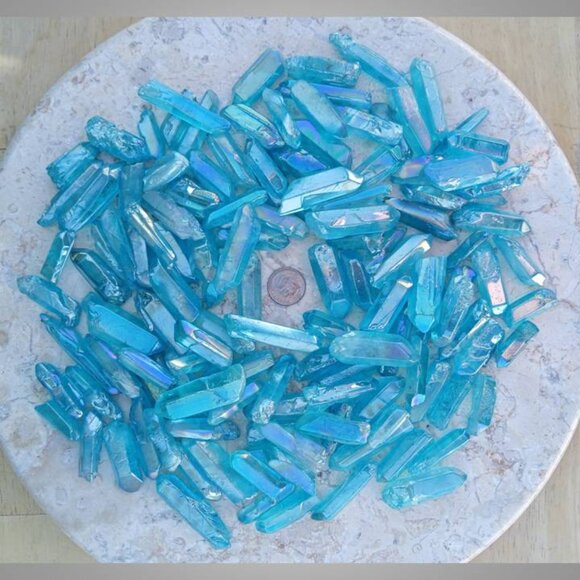 HUGE BUNDLE! AQUA AURA quartz crystal stone rock points GOLD infused quartz - Picture 2 of 3